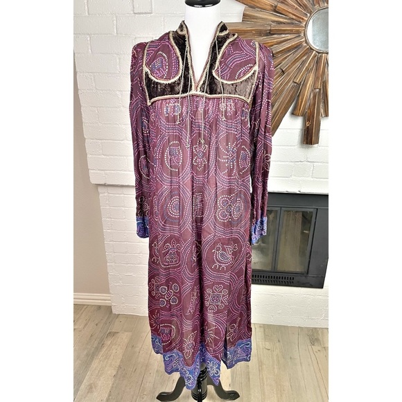 Vintage Indian 70s Mosaic Print Cotton Gauze Dress - Picture 1 of 13